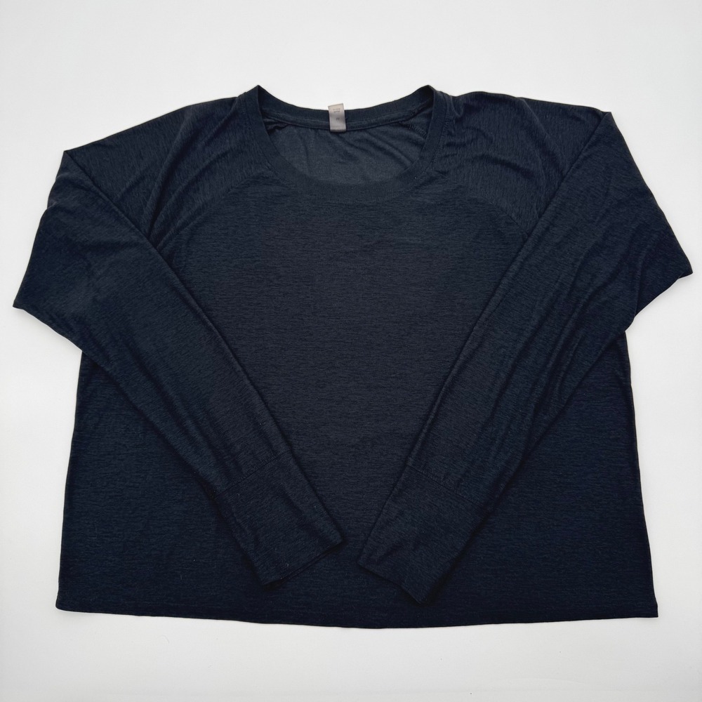 Beyond Yoga Womens Medium Black Gray Space Dye Raglan Long Sleeve Activewear Top